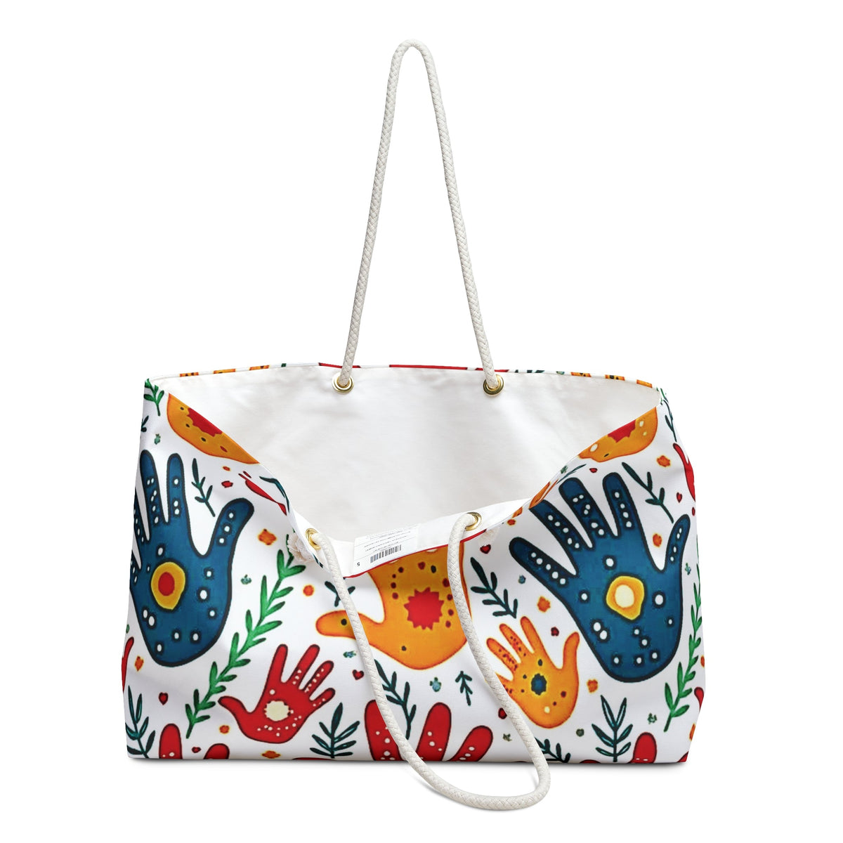 Colorful Handprint Weekender Bag - Boho Palm Print Travel Tote