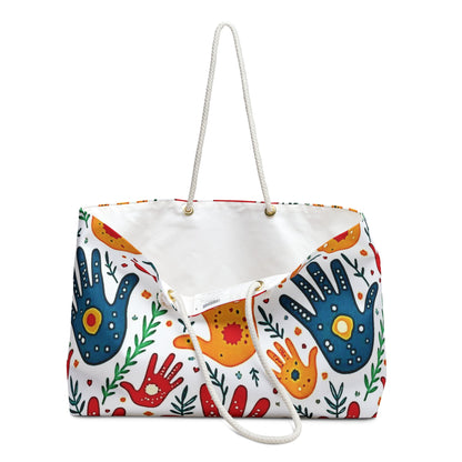 Colorful Handprint Weekender Bag - Boho Palm Print Travel Tote