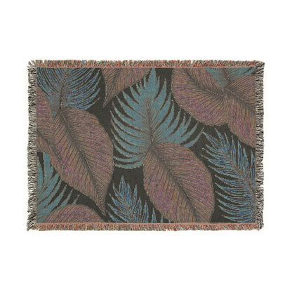 Tropical Leaf Woven Blanket — Boho Coastal Throw for Living Room & Patio
