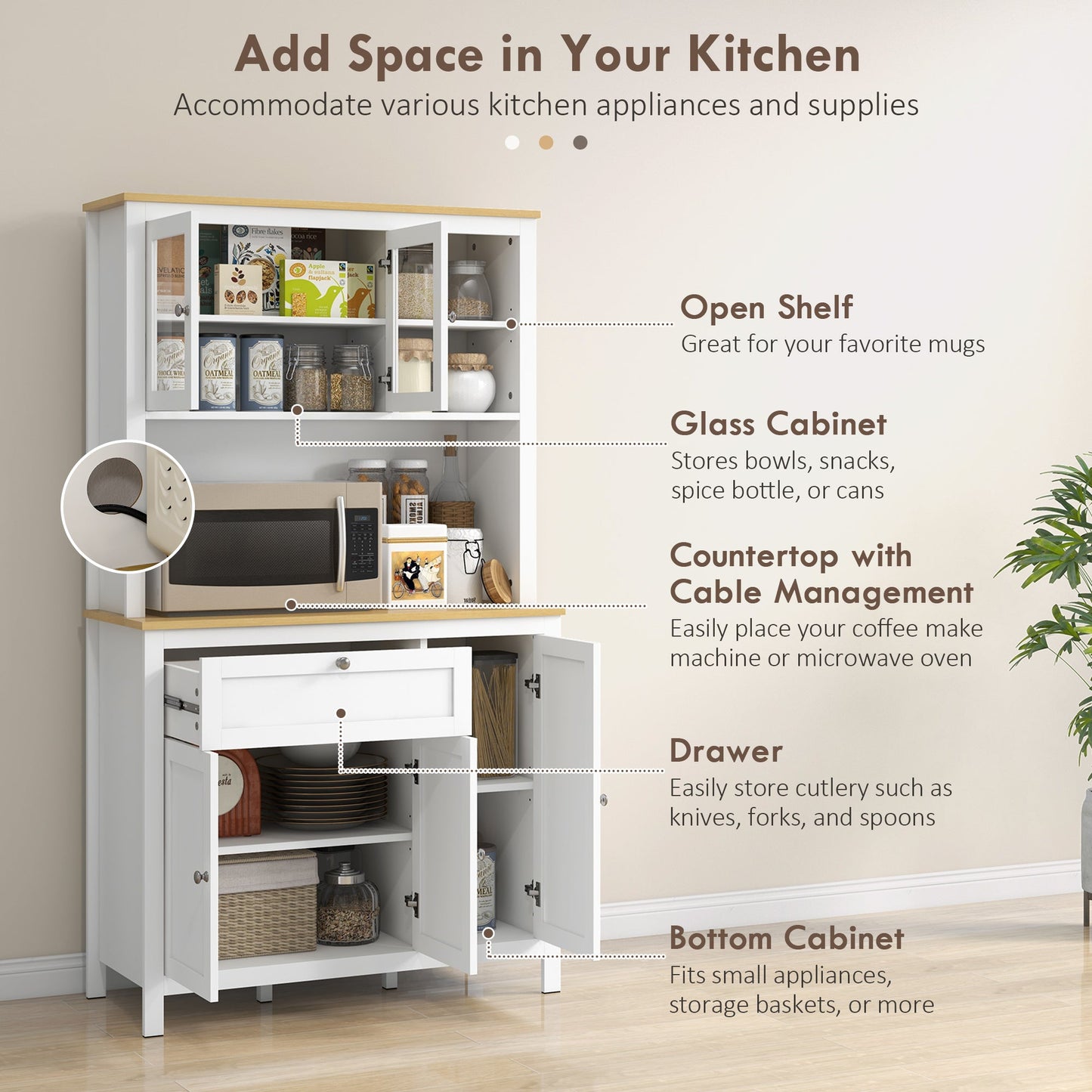 Brooks 71" 5-Door Kitchen/Storage Cabinet with Adjustable Shelves-White