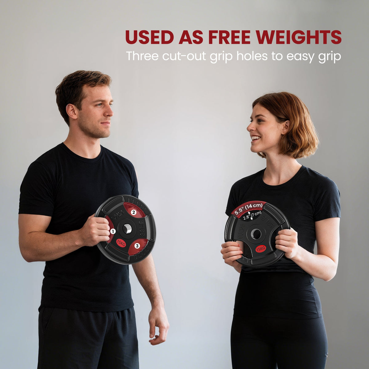 Weight Plates Set, 2-Inch Barbell Weights Set w/Tri-Grips for Home Gym Weightlifting and Strength Training, 2 x 11lbs