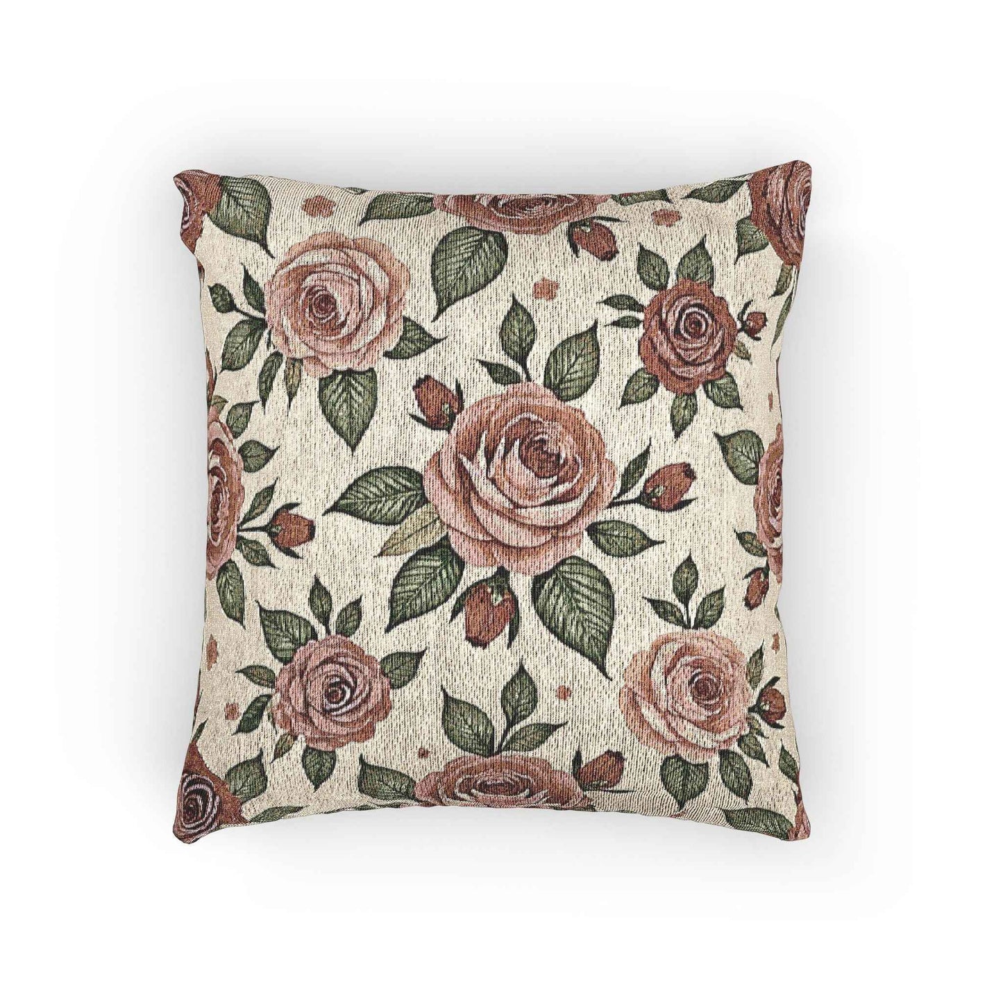Vintage Rose Floral Woven Pillow | Tapestry Rose Throw Pillow