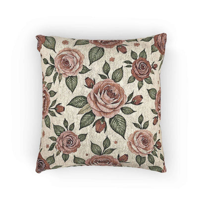 Vintage Rose Floral Woven Pillow | Tapestry Rose Throw Pillow