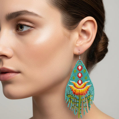Turquoise Flame Blossom Drop Earrings