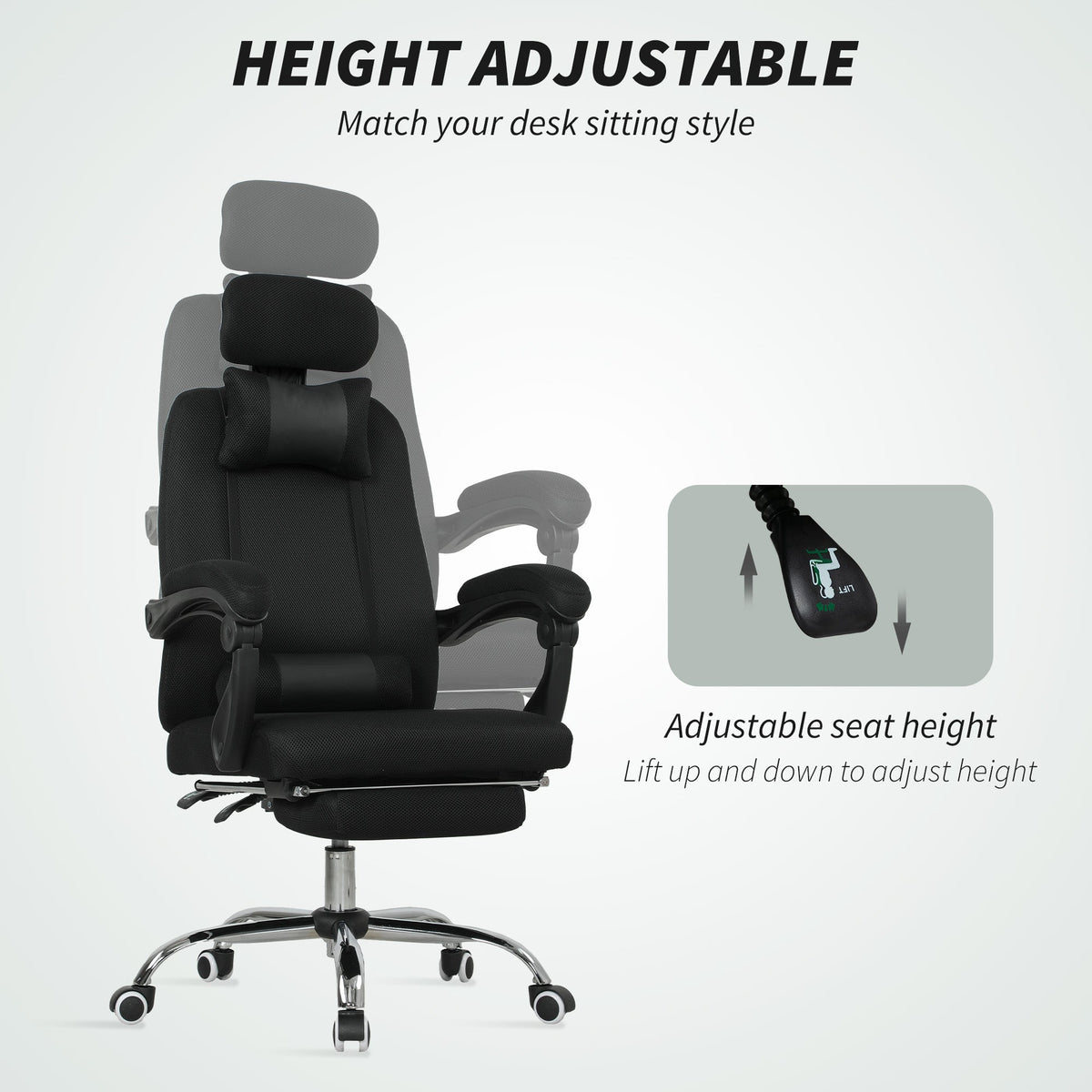 Brady Ergonomic Executive High Back Office Chair with Footrest and Lumbar Support-Black