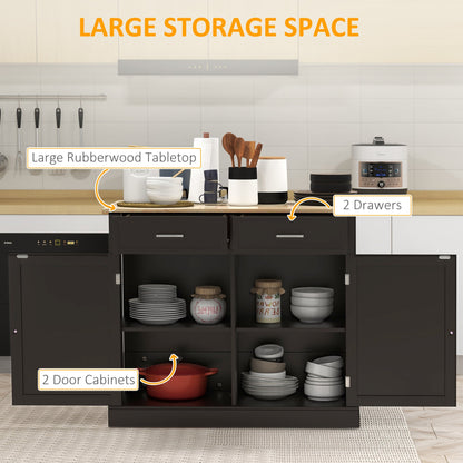 Kitchen Island with Drop Leaf, Rolling Kitchen Cart with 2 Drawers, Adjustable Shelves and Wood Countertop, Black
