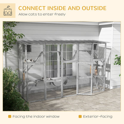 Large Outdoor Catio with Condos, Platforms, Doors, Ladders, Weather-Resistant Roof, Grey