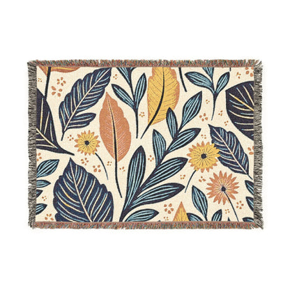 Botanical Leaves Woven Blanket — Reversible Floral Throw for Living Room & Bedroom