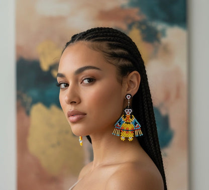 American Kachina Doll Girl Woman (Yellow Blue)