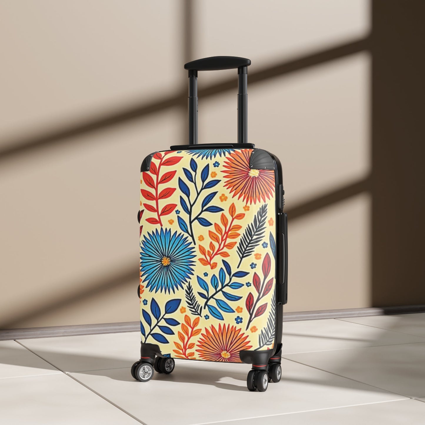 Floral Pattern Carry-On Suitcase – Bright Retro Flowers Luggage Cover