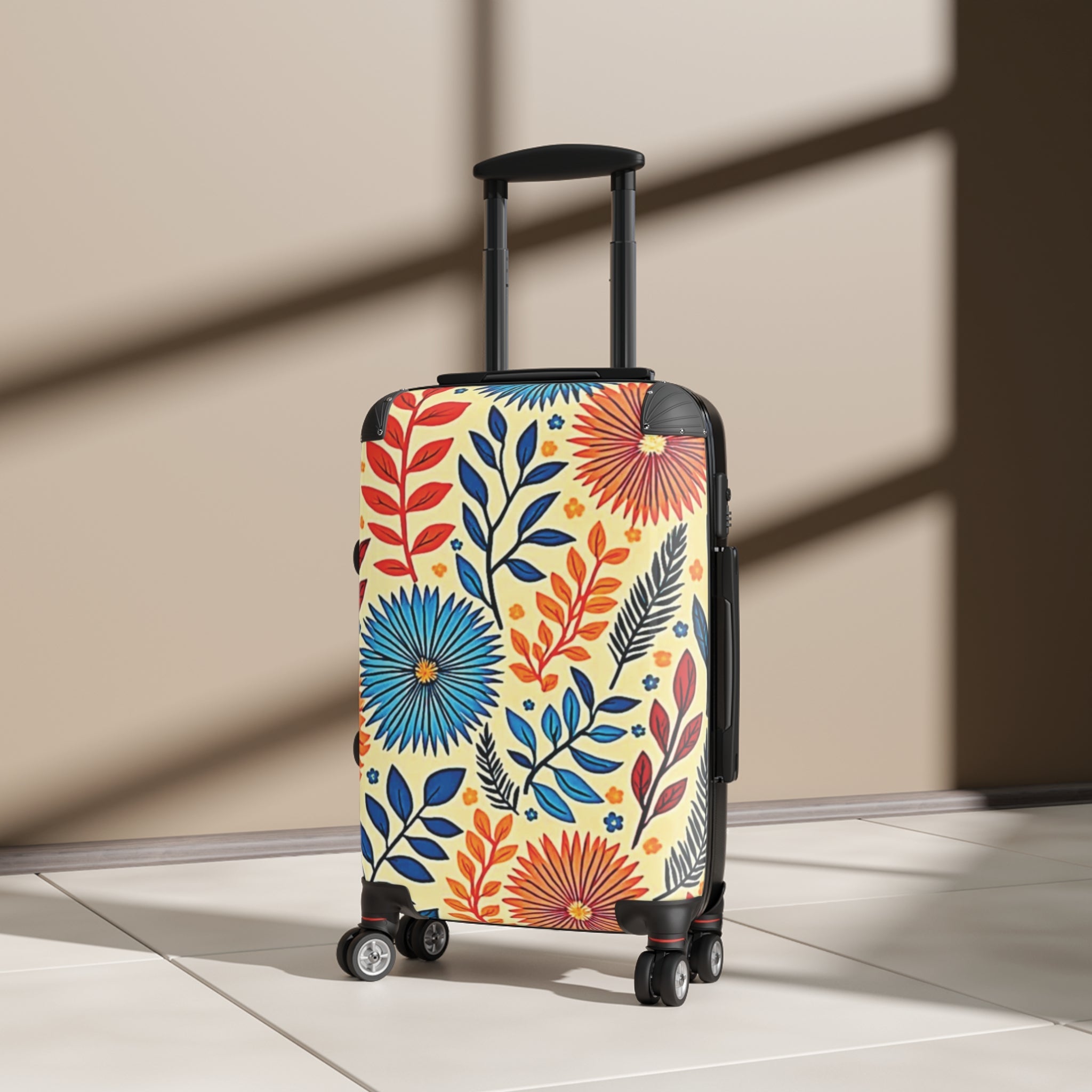 Floral Pattern Carry-On Suitcase – Bright Retro Flowers Luggage Cover