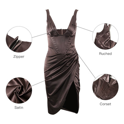 Ruched Satin Corset Dress
