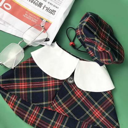 Dog Cloak & Hat Set | Vancouver Plaid Dog Outfit