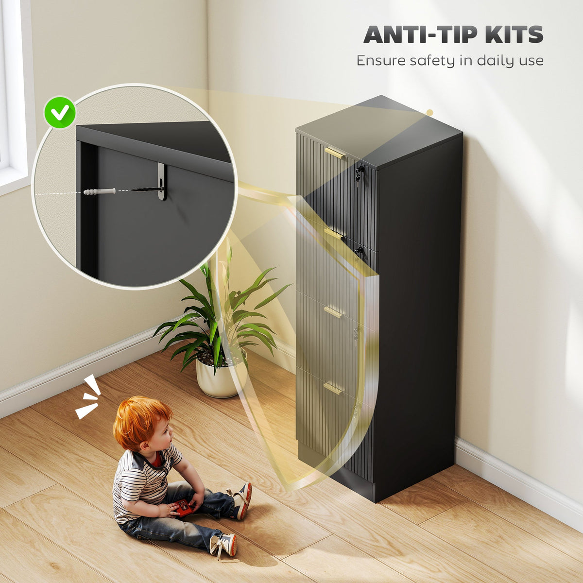 Lockable Filing Cabinet with 2 Fluted Drawers, File Cabinet with Adjustable Hanging Rails for A4 Letter Files, Black
