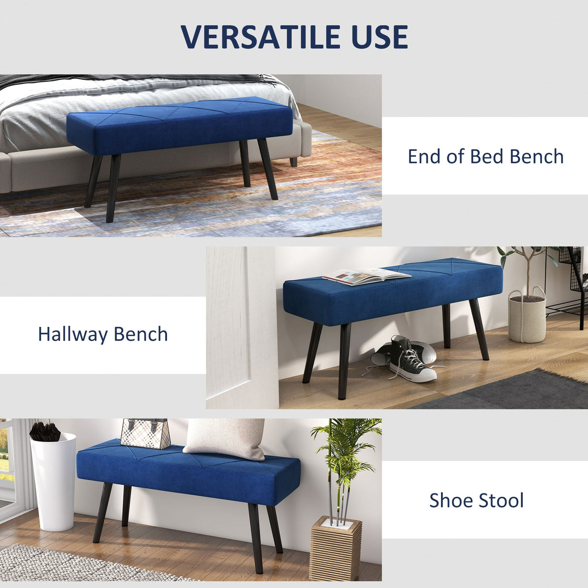 39 Inches Upholstered Bedroom Bench, Modern End of Bed Bench with Steel Legs, Cream White