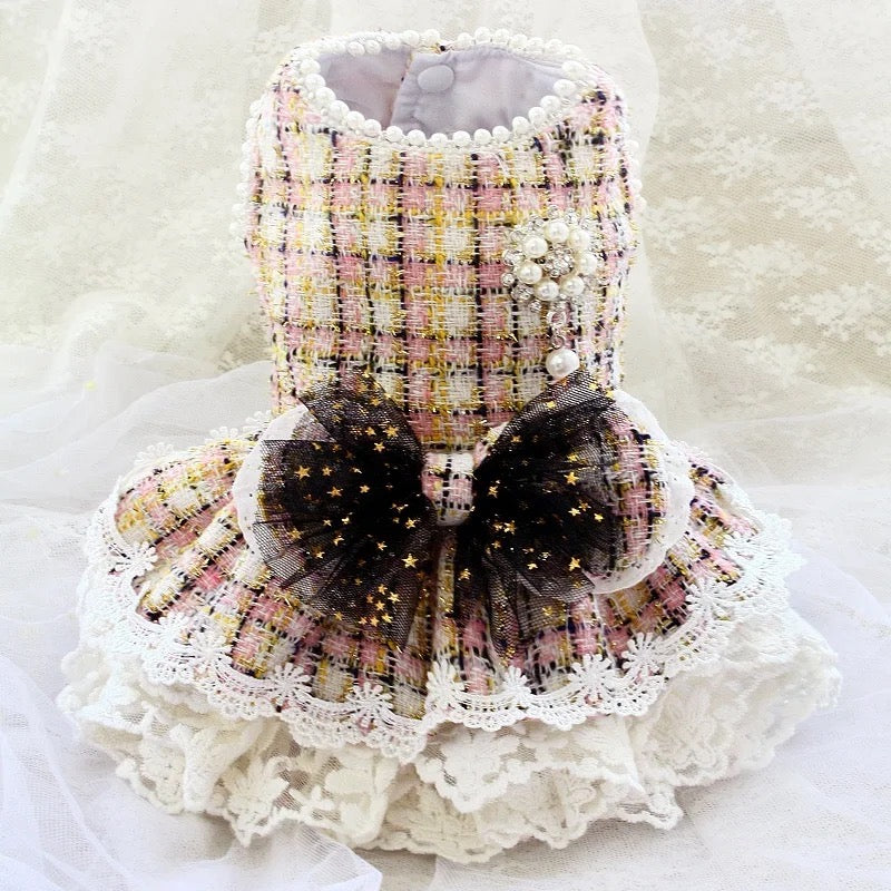 Slay Tweed Dog Dress Set | Formal Dog Dress with Bow