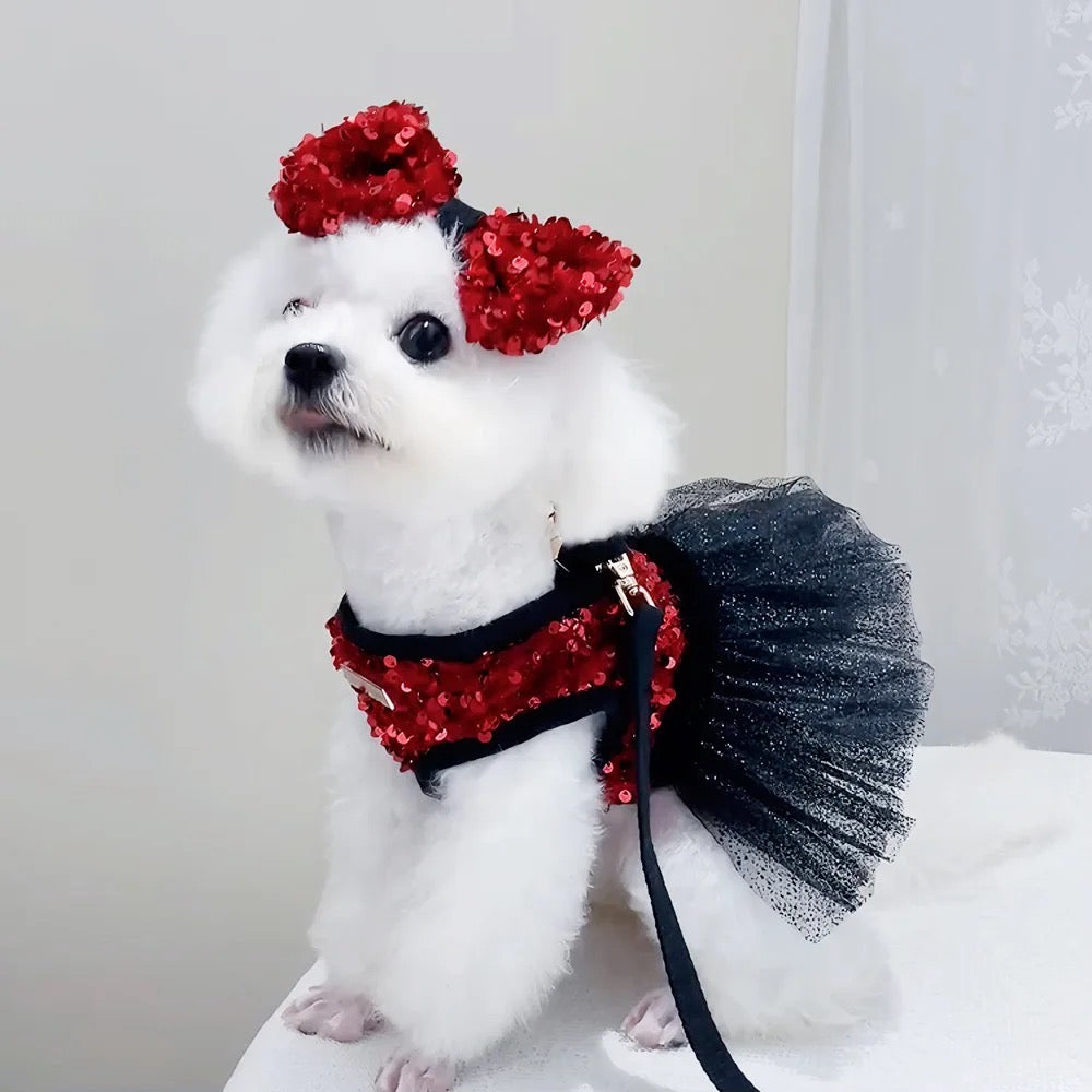 Giselle Noir Dog Dress Set | Formal Dress with Matching Bow