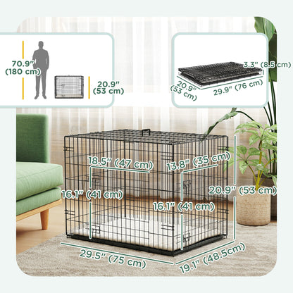 24" Dog Crate with 2 Doors, Folding Metal Dog Cage with Soft Cushion, Removable Tray, Handle for Extra Small Dogs, Black