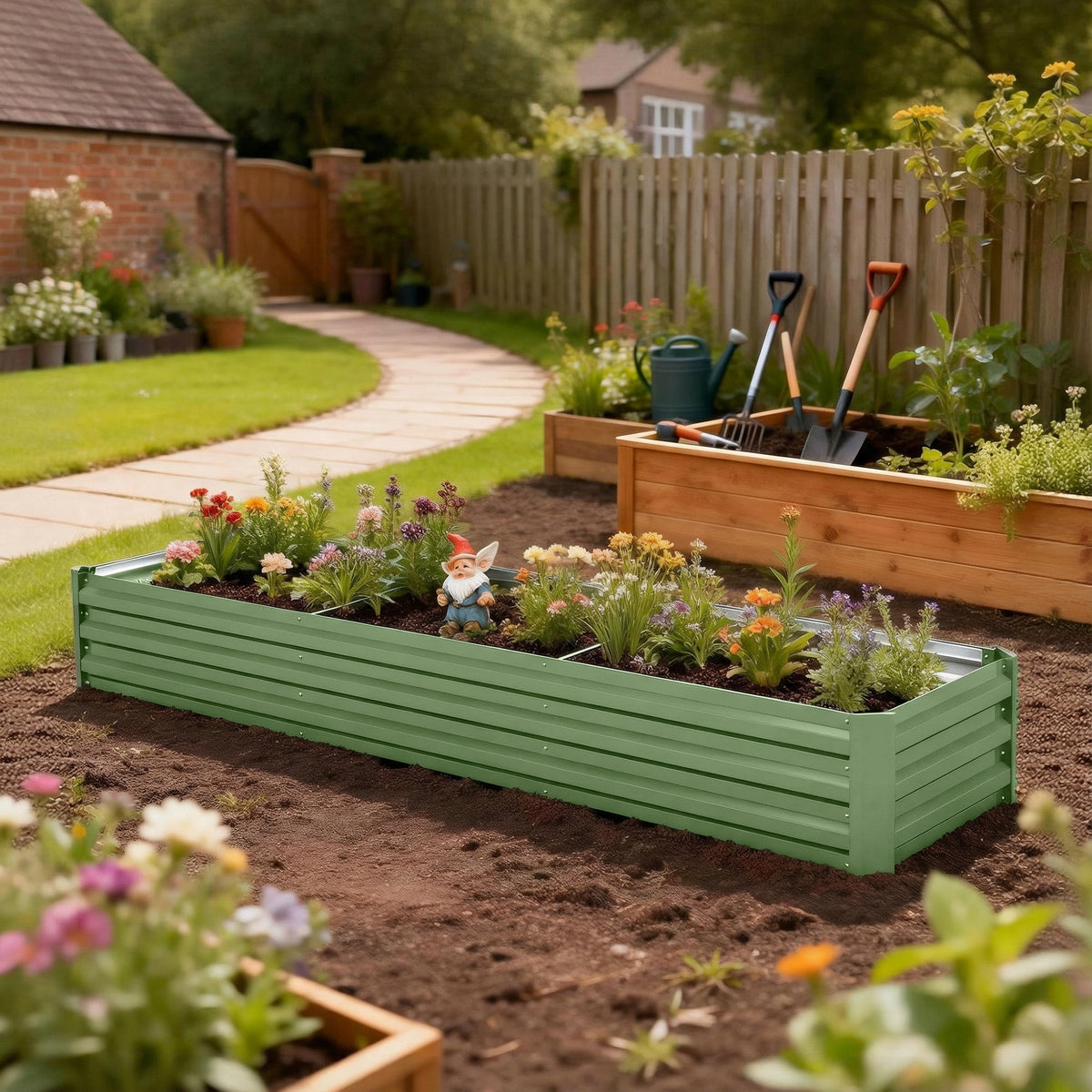 8'x2'x1' Galvanized Raised Bed, Large Elevated Planter Box for Growing Flowers, Herbs and Vegetables, Dark Grey