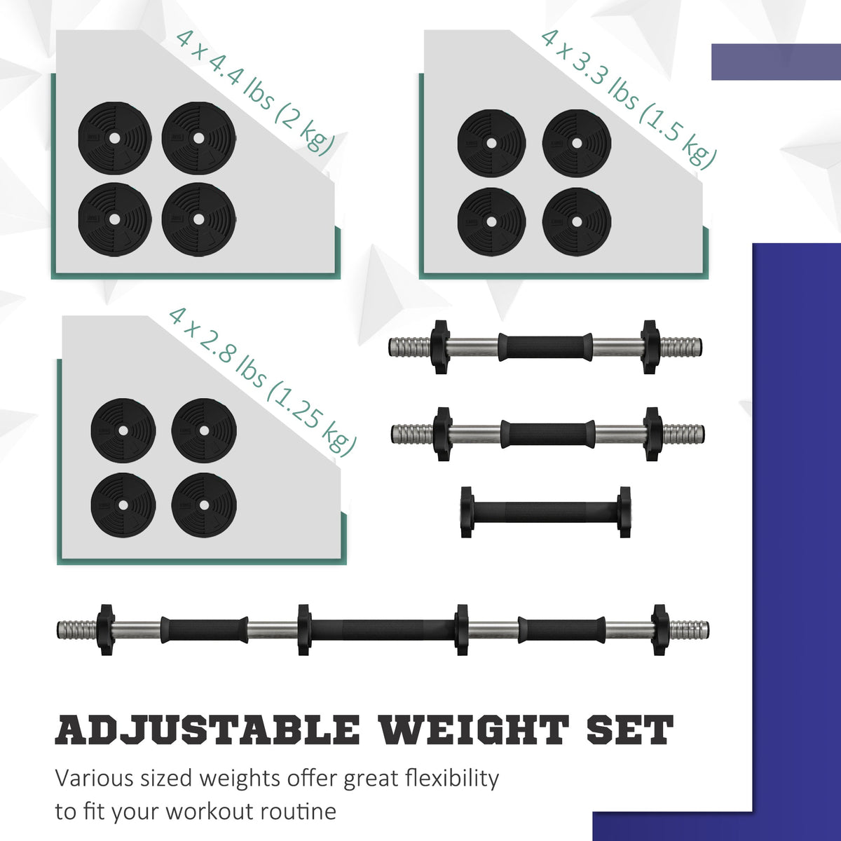 33LBS 2-in-1 Adjustable Barbell & Dumbbells Set, Weights Set with Non-slip Handles for Men and Women Home Gym Training