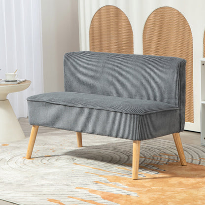 Modern 2 Seater Sofa, Upholstered Two Seater Couch with Rubber Wood Legs, Cream White