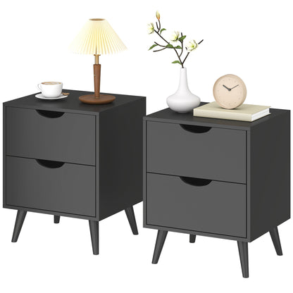 Modern Bedside Table, Nightstand with 2 Drawers and Pine Wood Legs for Bedroom, Living Room, White