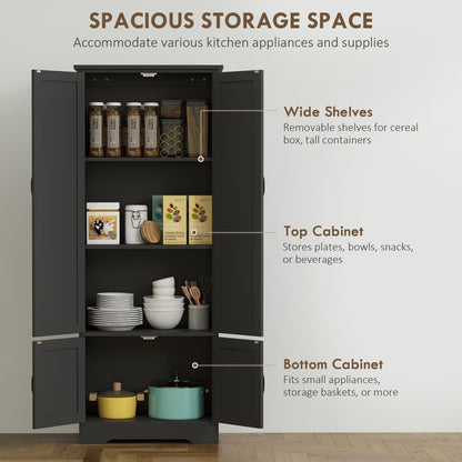 48" 4-Door Storage Cabinet Multi-Storey Large Space Pantry with Adjustable Shelves Black