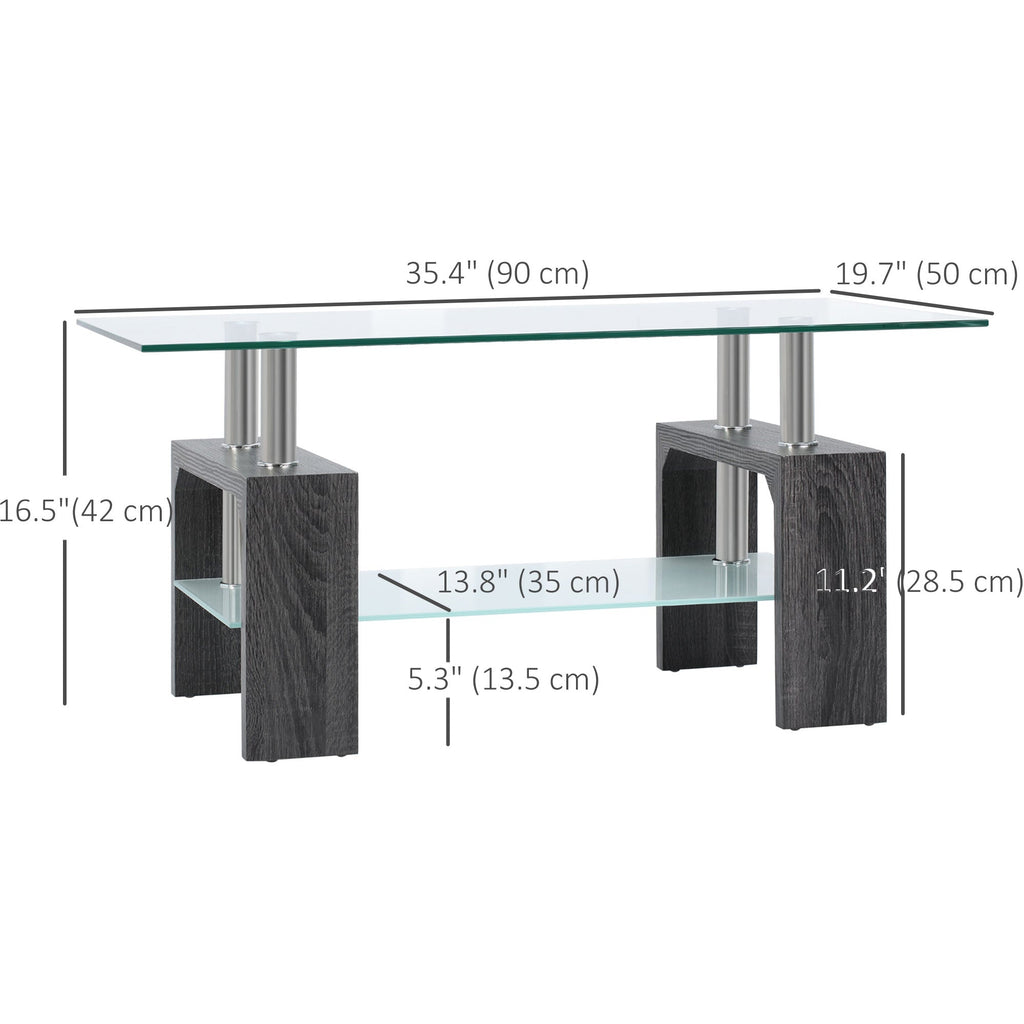 Sutton Rectangular Glass Coffee Table with Tempered Glass Top-Grey