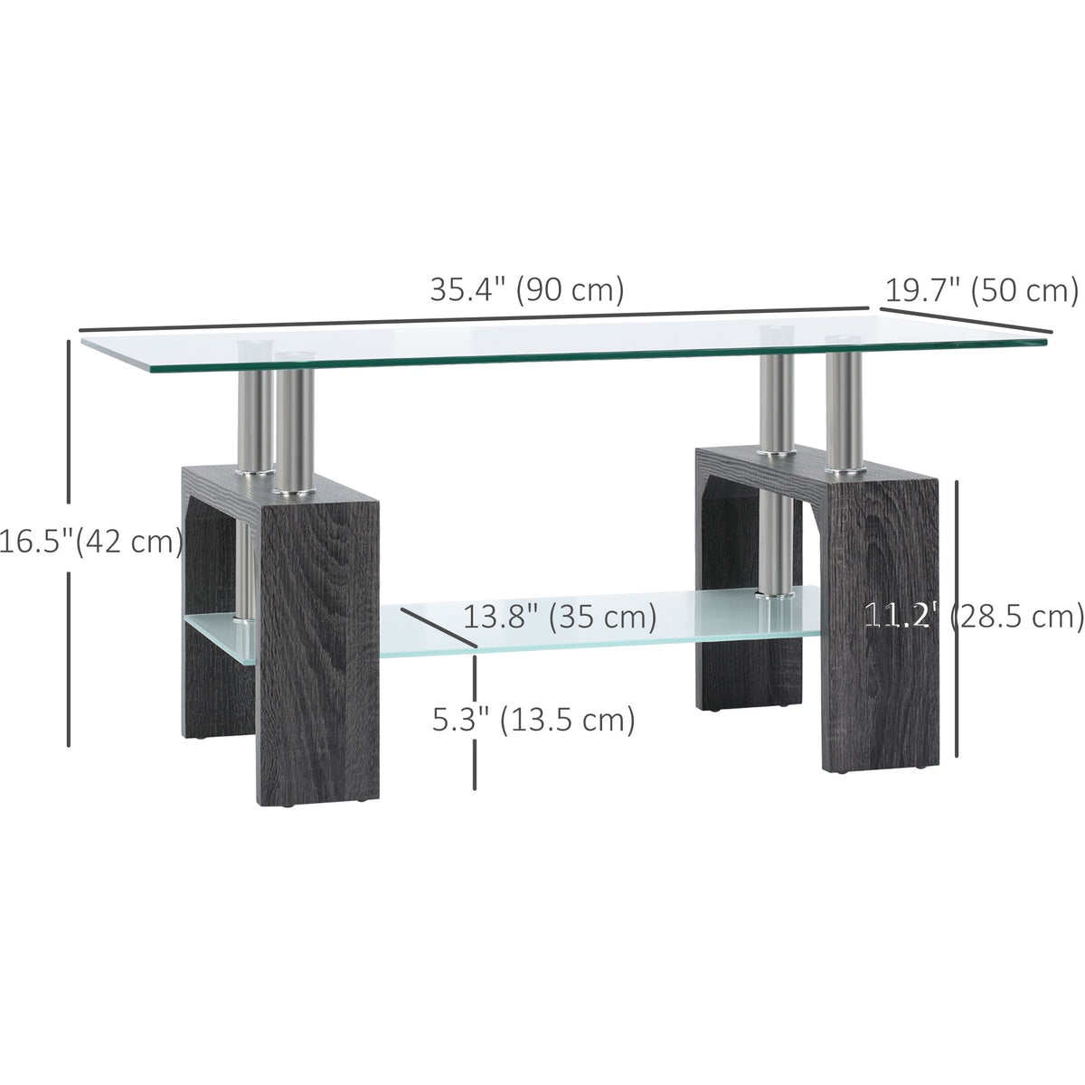 Sutton Rectangular Glass Coffee Table with Tempered Glass Top-Grey