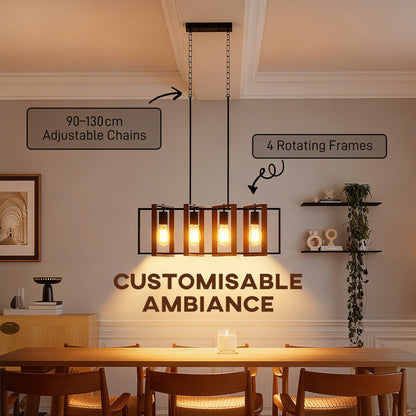 Farmhouse Kitchen Island Lighting, Linear Pendant Light with 4 Rotatable Frames and Adjustable Height, Black