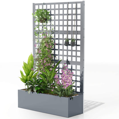 Galvanized Raised Garden Bed Planter Box with Trellis for Climbing Plants, Vegetable, Vines, 35" x 16" x 70", Black