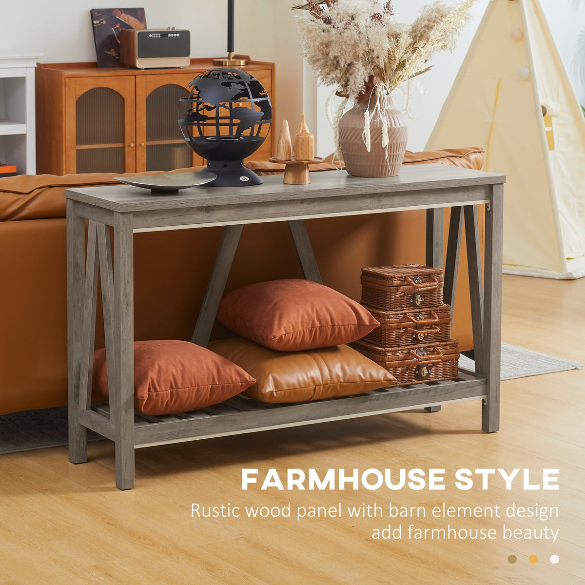 52" Console Table, Farmhouse Narrow Entryway Table with Storage Shelf, Rustic Sofa Table with Anti-tipper for Living Room and Hallway, Oak