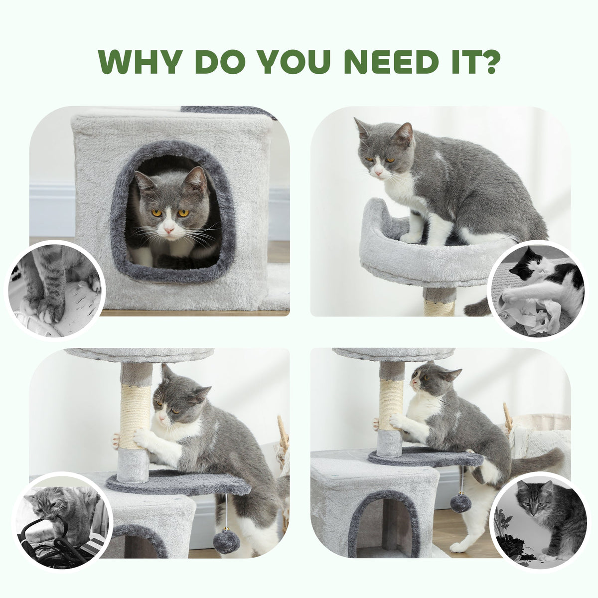 28" Cat Tree Tower with Plush Top Bed, Cozy Condo, Sisal Scratching Post, Perch, Dangling Ball, Beige and Yellow