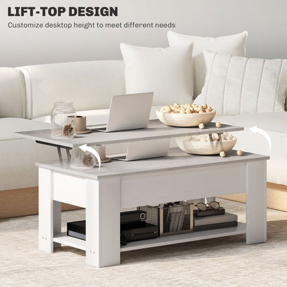 Lift Top Coffee Table with Hidden Storage Compartment and Open Shelf, Center Table for Living Room, Grey