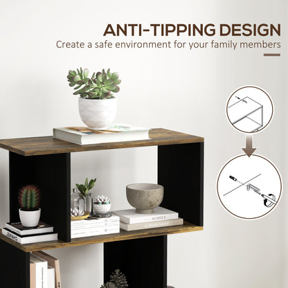 5-Tier Bookshelf, Geometric S Shaped Bookcase, Tall Narrow Display Shelf for for Living Room, Study Room, White
