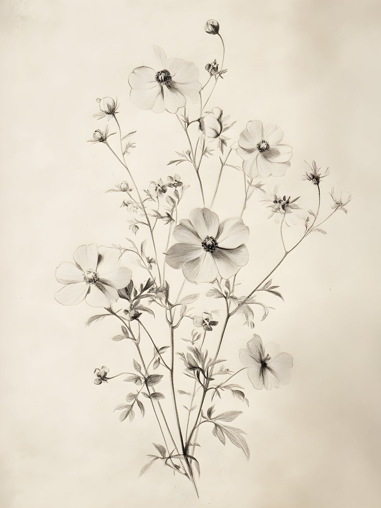 Esquisse Florale 2, CADRE VINTAGE