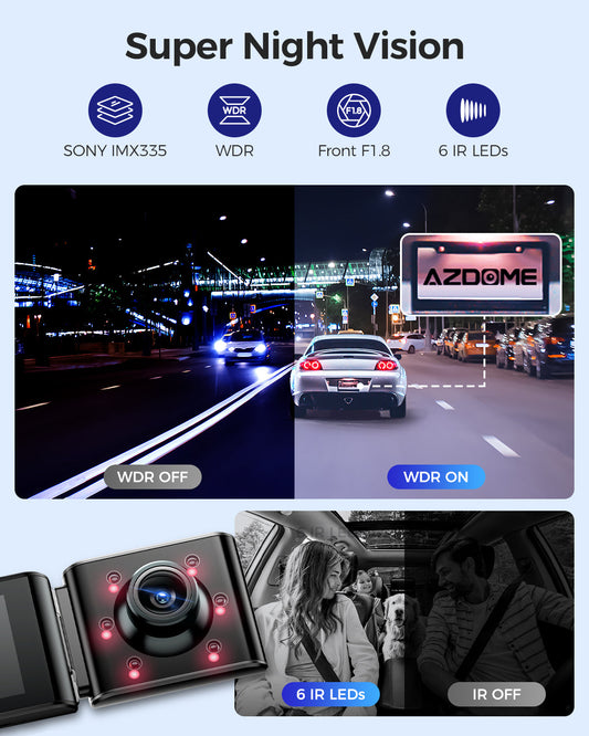 AZDOME M550 Max Dash Cam 3 Channel WiFi GPS 4K+1080P+2.5K Parking Mode 64GB Card