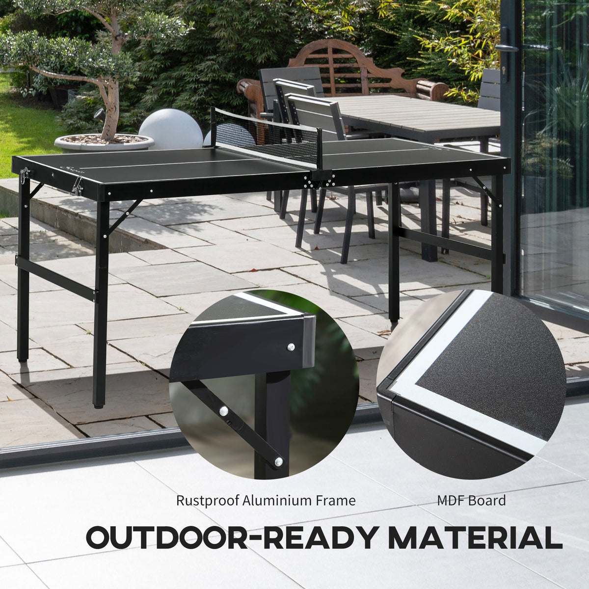 Mini Folding Table Tennis Table with Aluminium Frame, Portable Outdoor Ping Pong Table with Net for Indoor Outdoor Garden Camping, Black