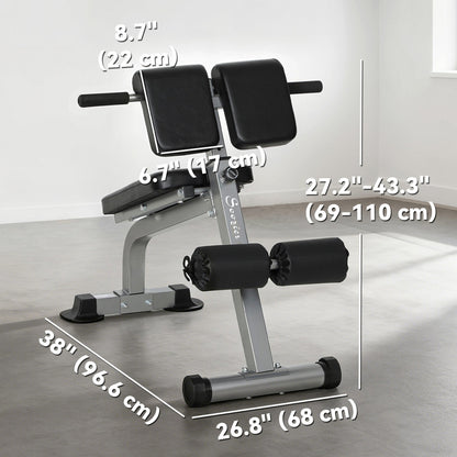 Roman Chair Back Extension Machine, Height Adjustable Hyperextension Bench, 38" x 26.8" x 27.2–43.3", Silver Tone