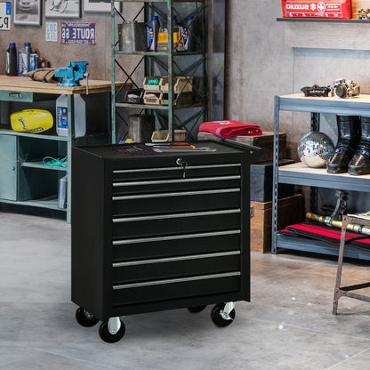 Rolling Tool Chest, 7-Drawer Lockable Tool Cabinet with 4 Wheels, Handle, Toolbox Storage Organizer for Garage, Workshop, Repair Shop, Red