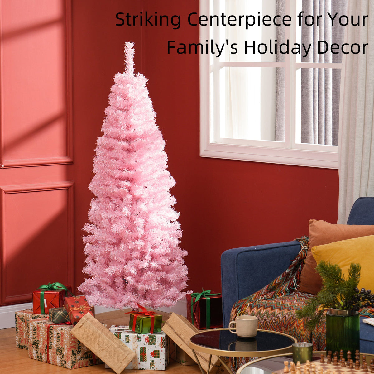 4FT Artificial Christmas Tree Holiday Xmas Holiday Pencil Tree Decoration with Automatic Open for Home Party, Pink