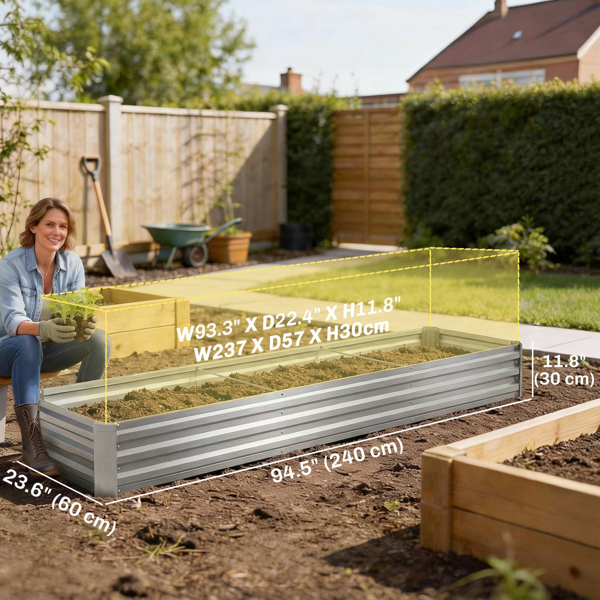 8'x2'x1' Galvanized Raised Bed, Large Elevated Planter Box for Growing Flowers, Herbs and Vegetables, Dark Grey