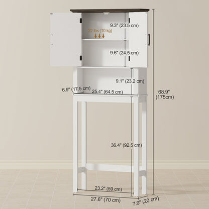 Over The Toilet Storage, Bathroom Cabinet Over Toilet with Open Shelf and Adjustable Bottom Bar, White