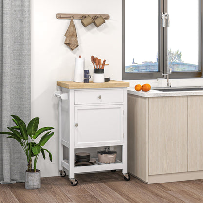 Kitchen Cart on Wheels, Rolling Kitchen Island Cart with Wood Top, Towel Rack, Drawer and Shelf for Dining Area, Grey