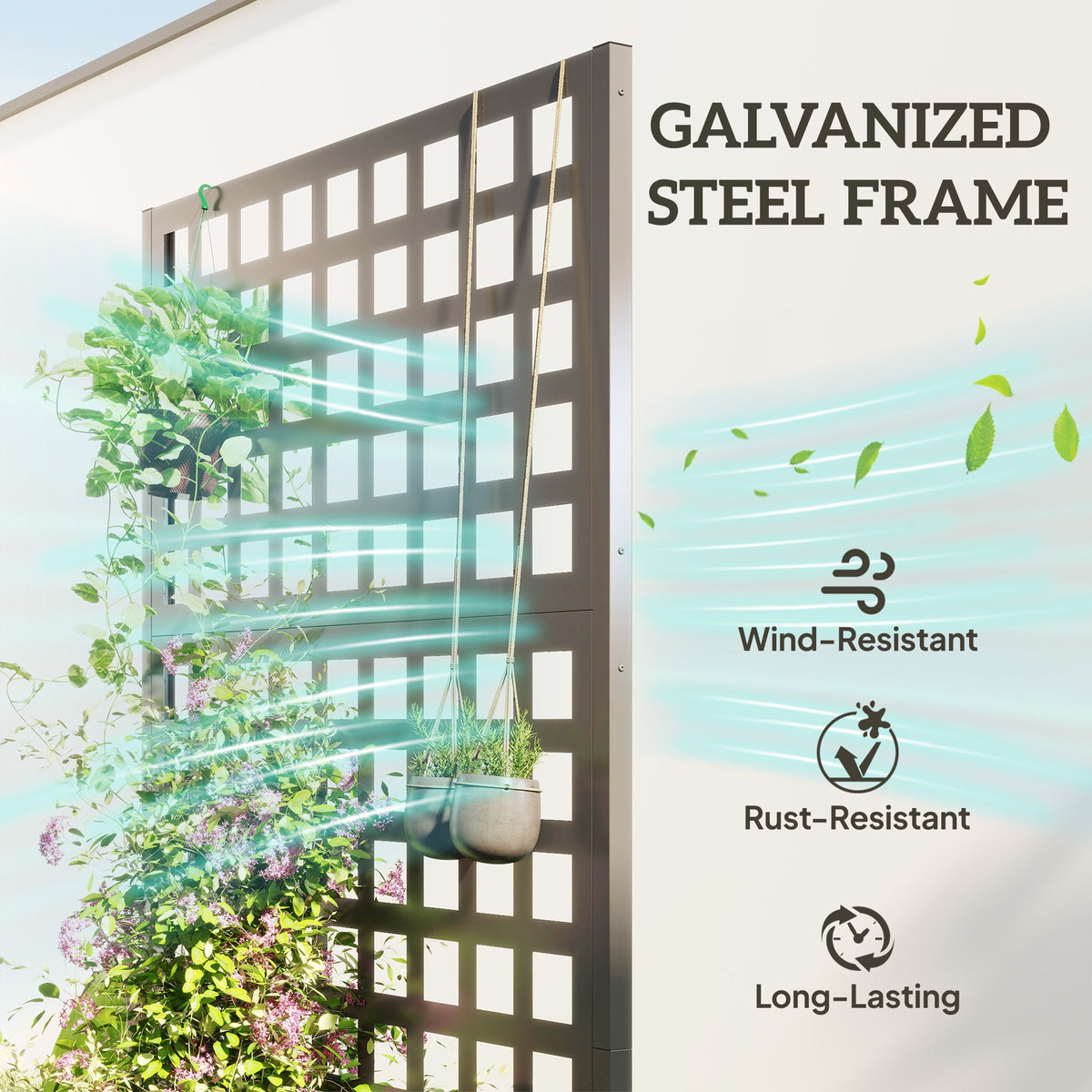 Galvanized Raised Garden Bed Planter Box with Trellis for Climbing Plants, Vegetable, Vines, 35" x 16" x 70", Black