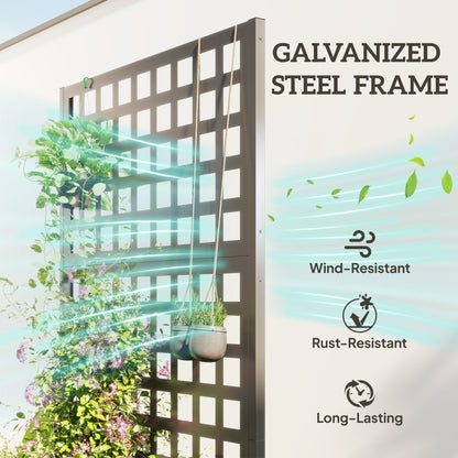 Galvanized Raised Garden Bed Planter Box with Trellis for Climbing Plants, Vegetable, Vines, 35" x 16" x 70", Black