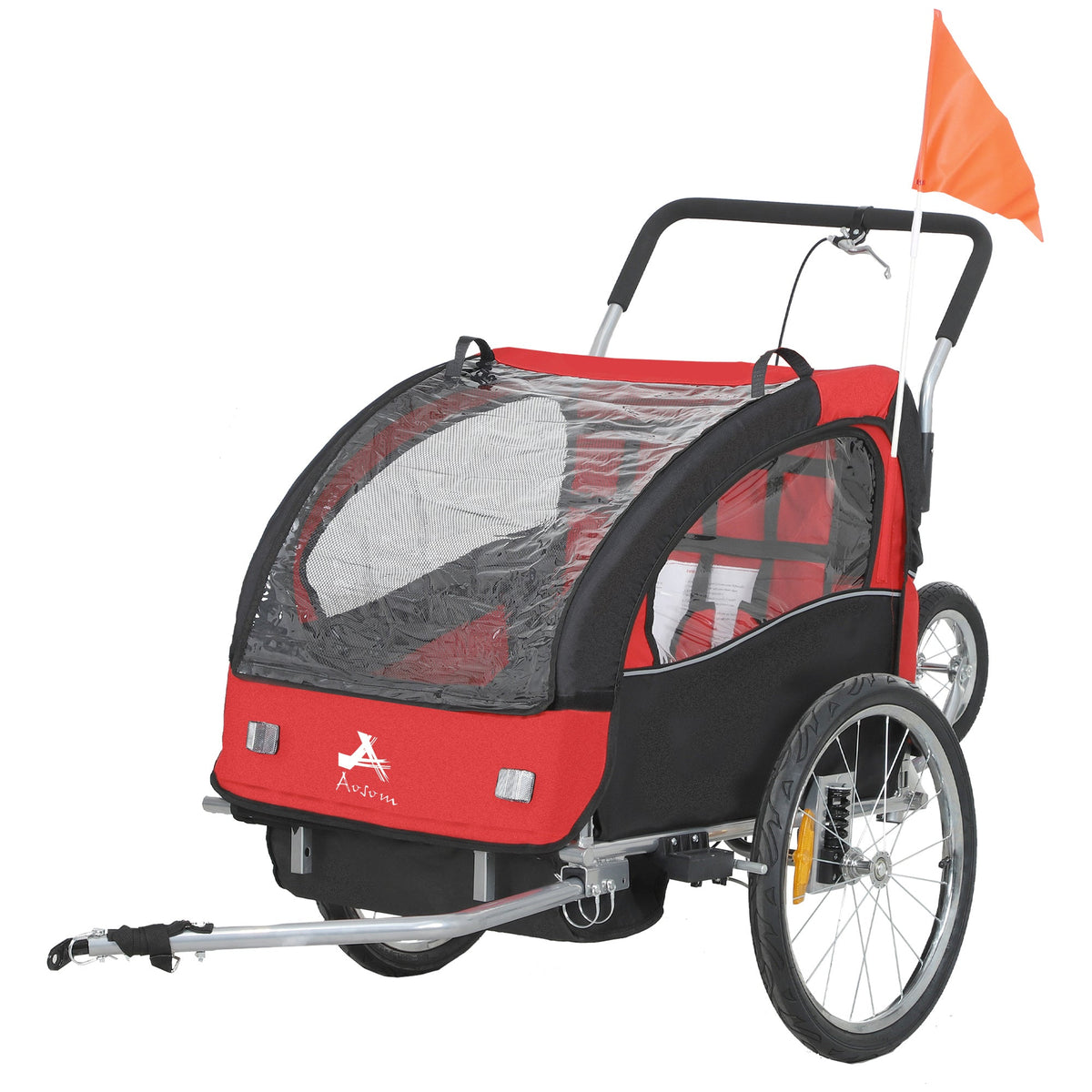 2-in-1 Bike Trailer for Kids, Foldable 2-Seat Baby Stroller with 5-Point Harness, Rubber Wheels, Storage Bag, Black
