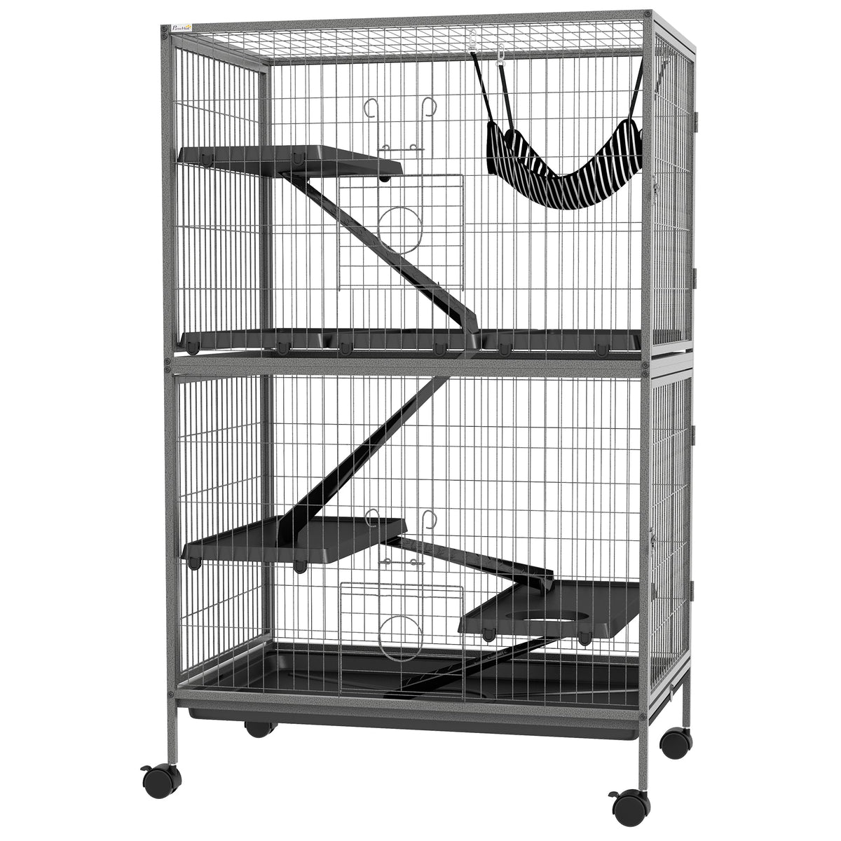 5-Tier Rolling Small Animal Cage, Deluxe Guinea Pig Cage, Ferret Cage for Mink Chinchilla Kitten Rabbit, Grey