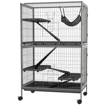 5-Tier Rolling Small Animal Cage, Deluxe Guinea Pig Cage, Ferret Cage for Mink Chinchilla Kitten Rabbit, Grey