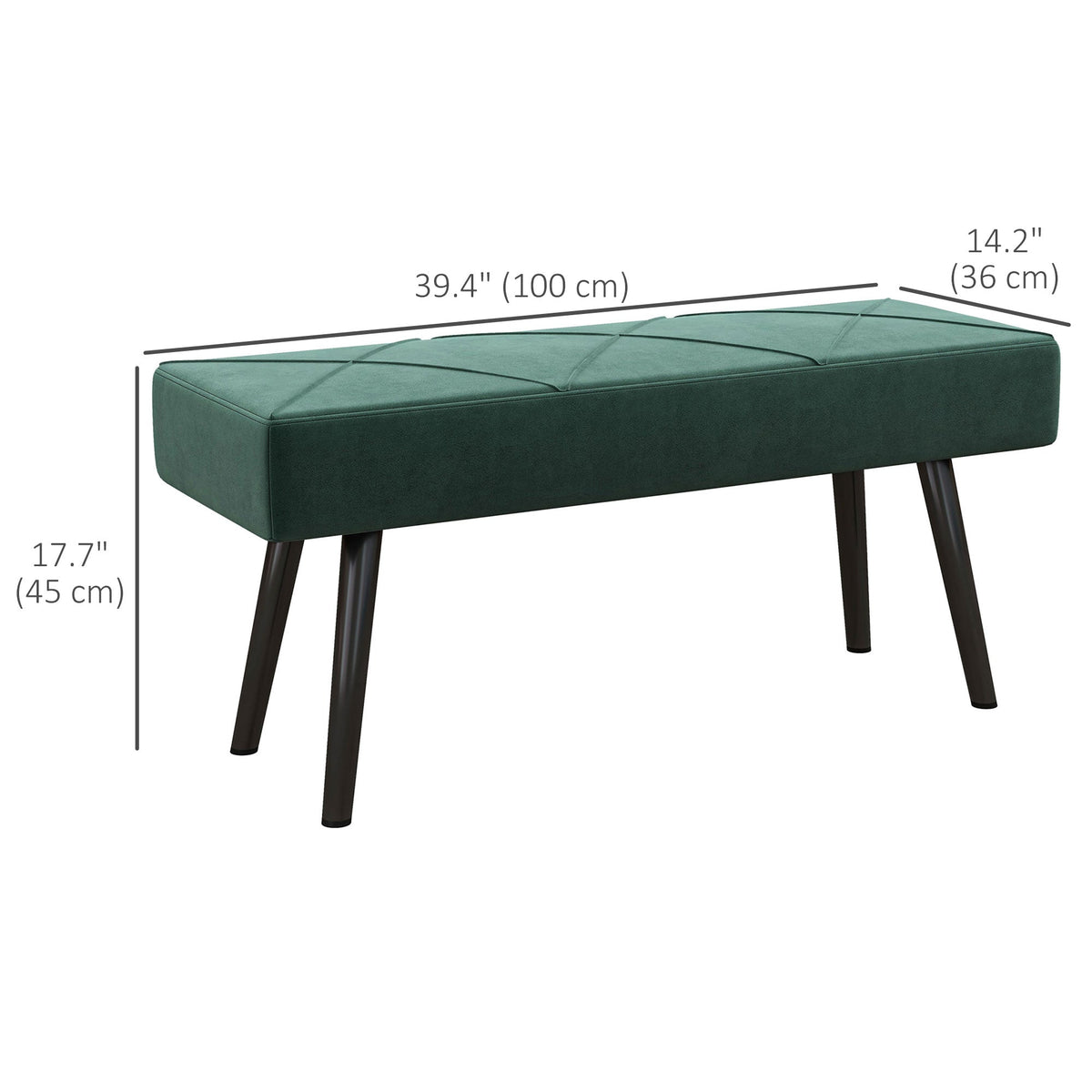 39 Inches Upholstered Bedroom Bench, Modern End of Bed Bench with Steel Legs, Cream White